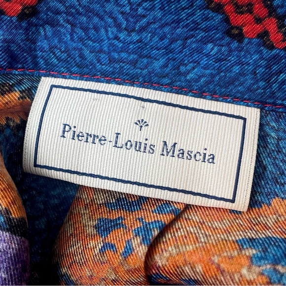 PIERRE-LOUIS MASCIA • Blue/Multi Ethnic 100% Silk Mini Dress - Picture 12 of 16